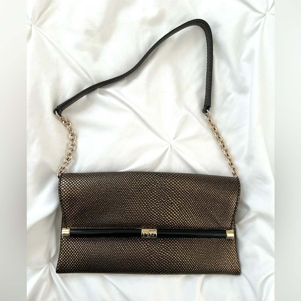 DVF | Black and Gold Leather Envelope Clutch